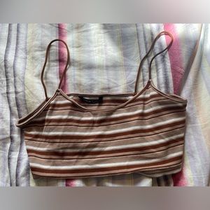 Striped brown and cream rectangle crop top -SHEIN
